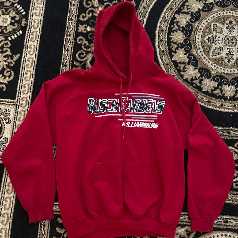 Red Busch Gardens Williamsburg VA Fleece Hoodie Size Large